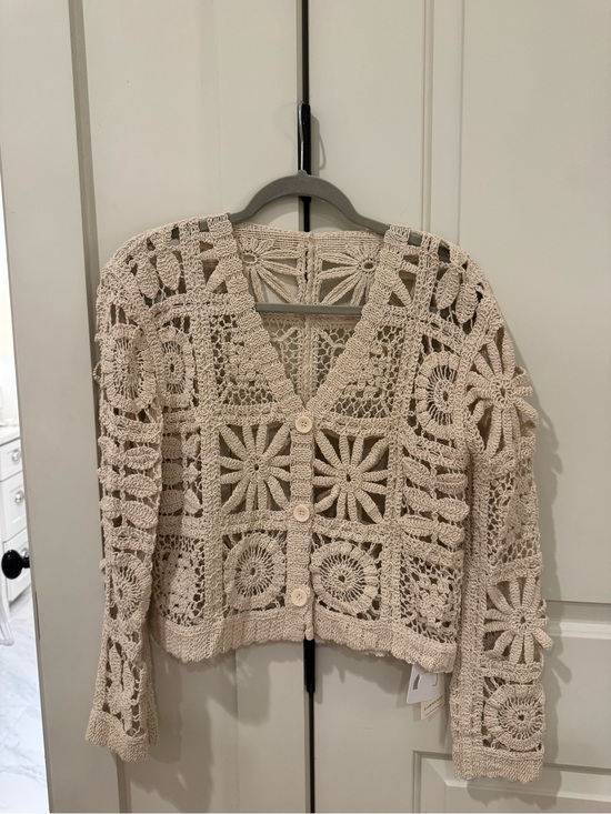 Commense Sweaters - Commense Crochet Button-Front Cardigan in Cream